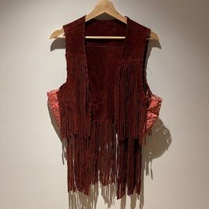 Fringed Suede Vest in Rich Rust